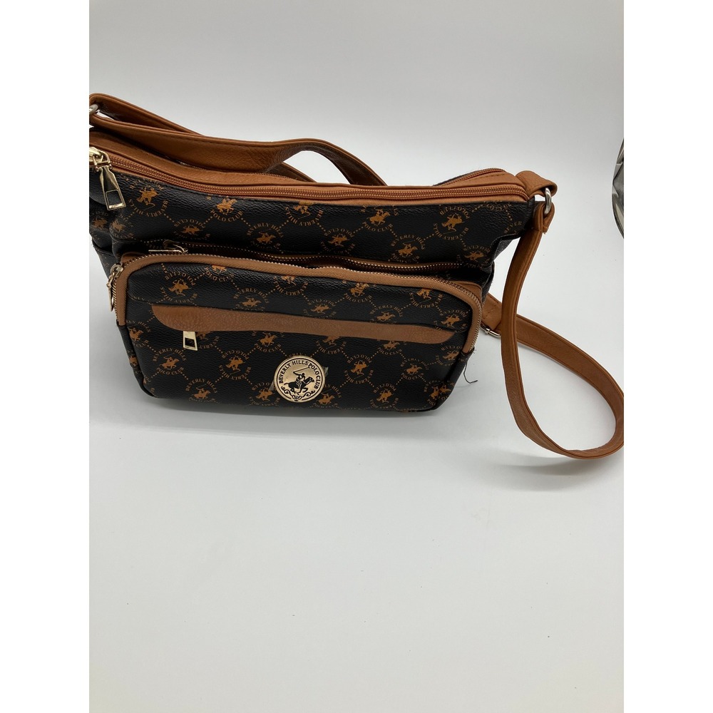 Beverly Hills Polo Club Brown Monogram Satchel Bag and Wallet Set 2 Piece Combo